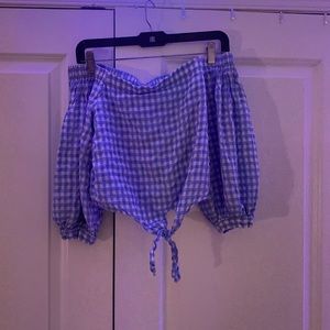 Off The Shoulder Checkered Crop Top